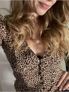 Reformation Leopard Print Top in Tan and Black